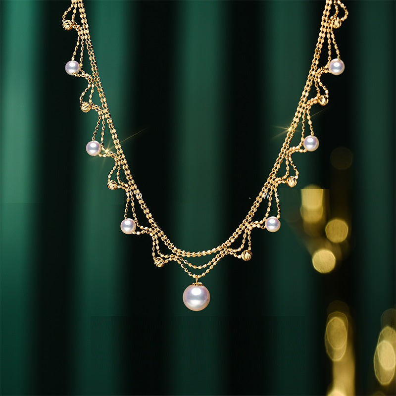 18K Seawater Pearl Lace Necklace Collarbone Chain