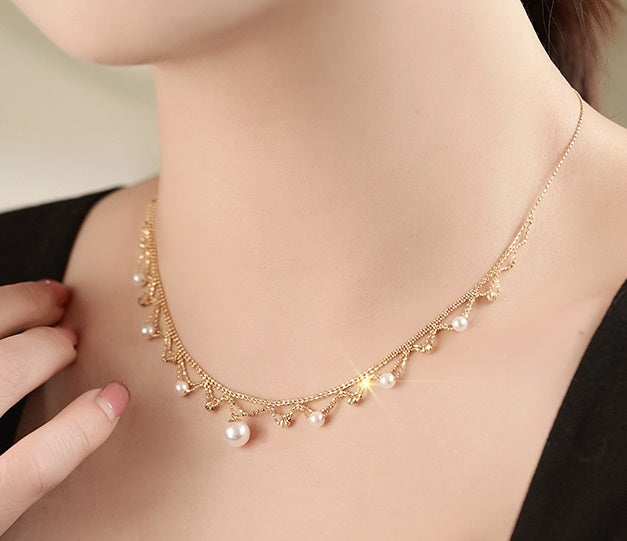 18K Seawater Pearl Lace Necklace Collarbone Chain