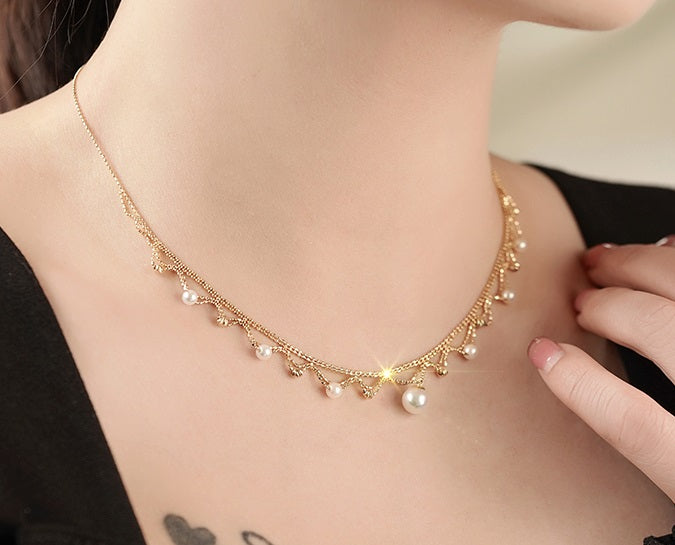 18K Seawater Pearl Lace Necklace Collarbone Chain