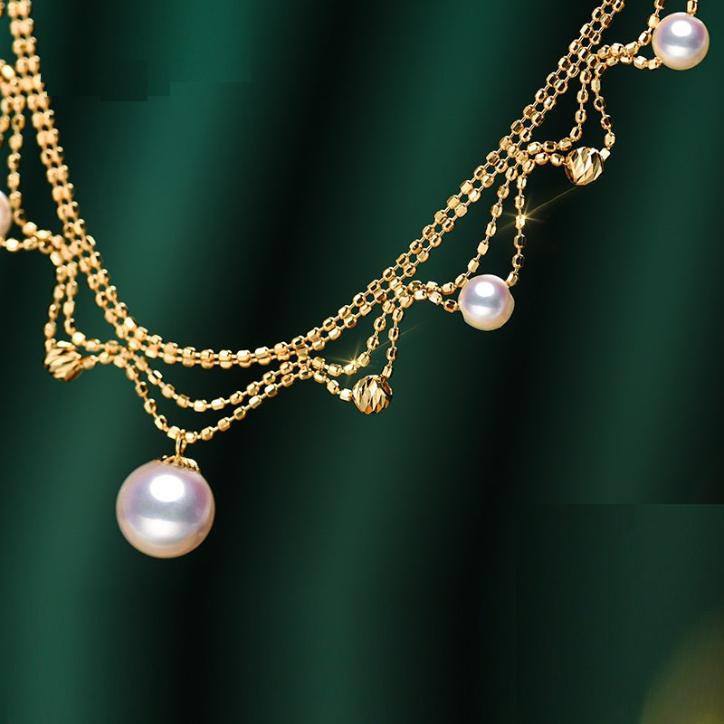 18K Seawater Pearl Lace Necklace Collarbone Chain